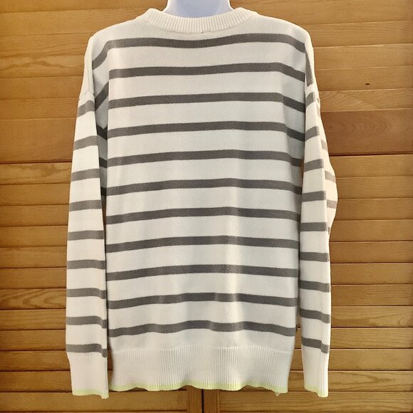 Sweater Asymmetrical White Striped Long Sleeve Cotton Blend Simply Vera Large - Picture 4 of 11
